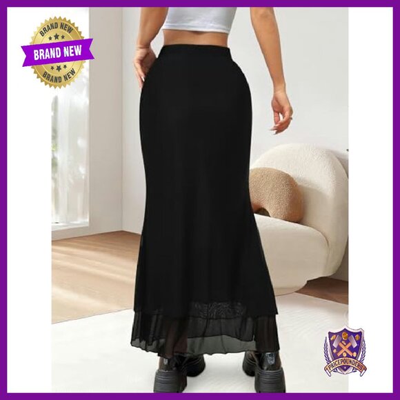 Mesh Maxi Skirt Elastic Waist Flowy Boho Summer Skirt - Picture 4 of 8